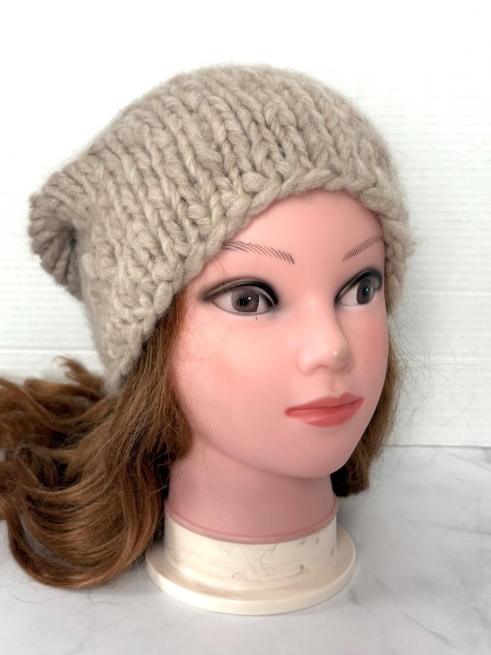 Hat, Cashmere Women Hat, Beige Beanie, Warm Beret ,Hand Knit Hat NEW